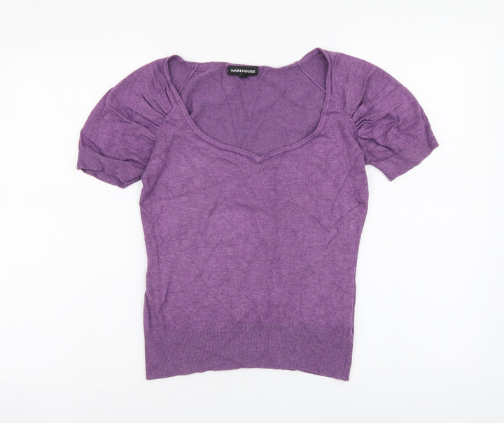 Warehouse Womens Purple Round Neck Viscose Pullover Jumper Size 10