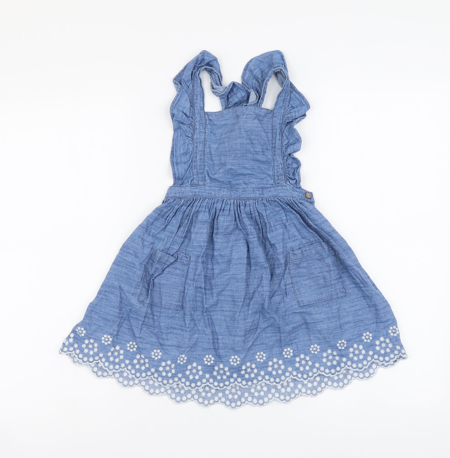 Primark Girls Blue Cotton Pinafore/Dungaree Dress Size 2-3 Years Square Neck Pullover