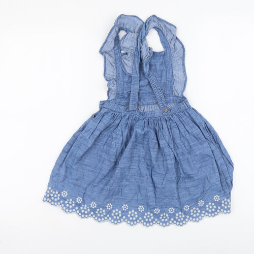 Primark Girls Blue Cotton Pinafore/Dungaree Dress Size 2-3 Years Square Neck Pullover