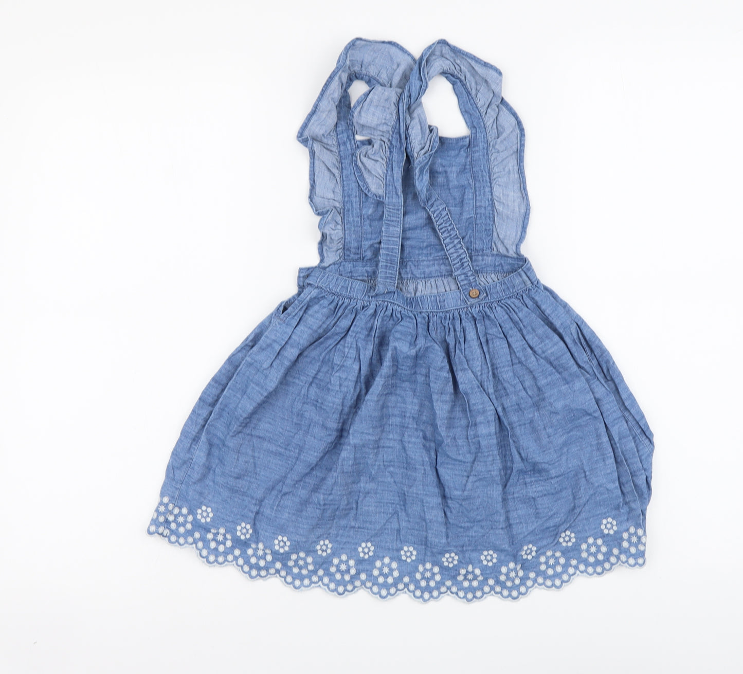 Primark Girls Blue Cotton Pinafore/Dungaree Dress Size 2-3 Years Square Neck Pullover