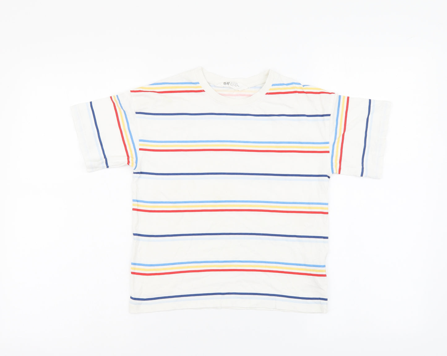 H&M Boys White Striped Cotton Basic T-Shirt Size 6-7 Years Crew Neck Pullover