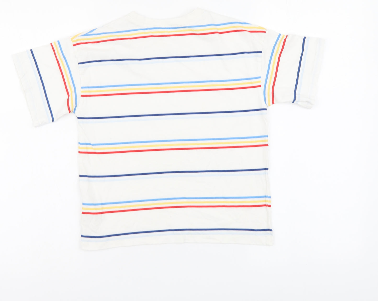 H&M Boys White Striped Cotton Basic T-Shirt Size 6-7 Years Crew Neck Pullover
