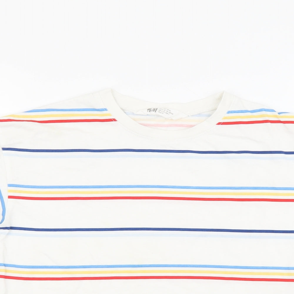 H&M Boys White Striped Cotton Basic T-Shirt Size 6-7 Years Crew Neck Pullover