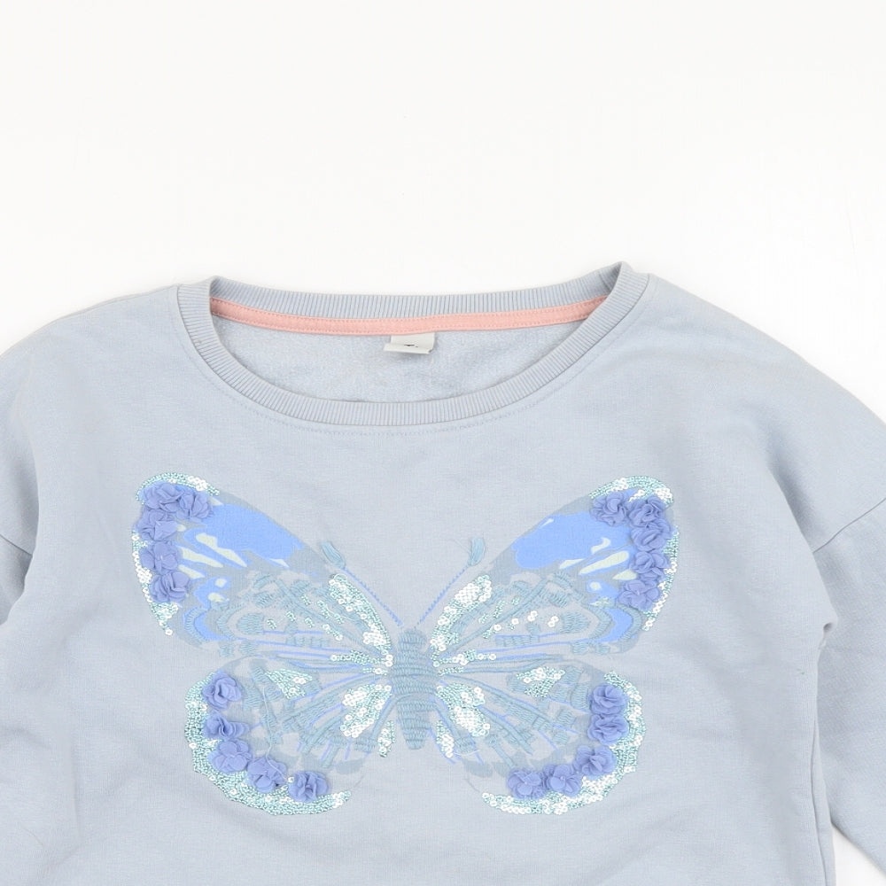 TU Girls Blue Cotton Pullover Sweatshirt Size 9 Years Pullover - Butterfly