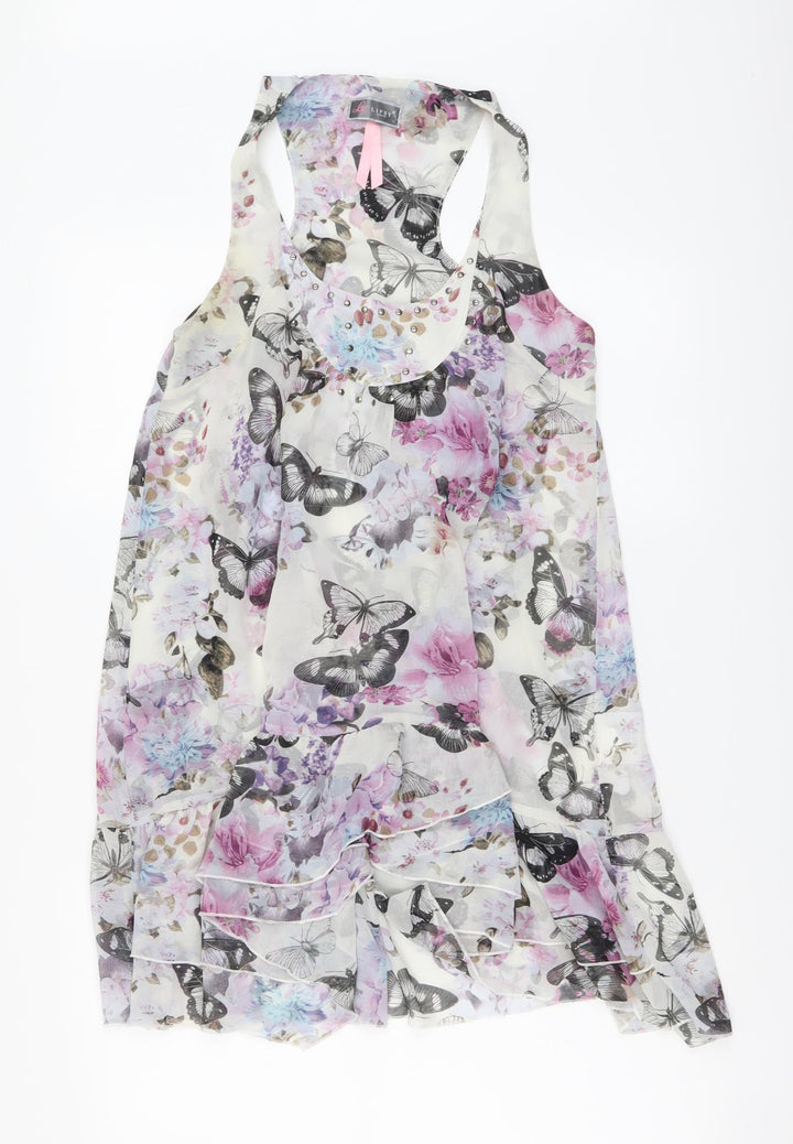 Lipsy Womens Multicoloured Floral Polyester A-Line Size 10 Round Neck Pullover - Butterflies