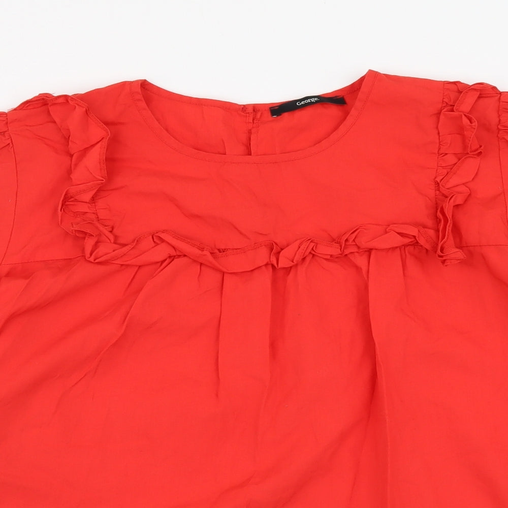 George Womens Red Cotton Basic Blouse Size 20 Round Neck