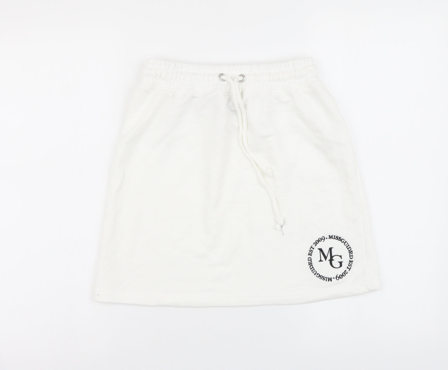 Missguided Womens White Cotton Mini Skirt Size 8 Drawstring
