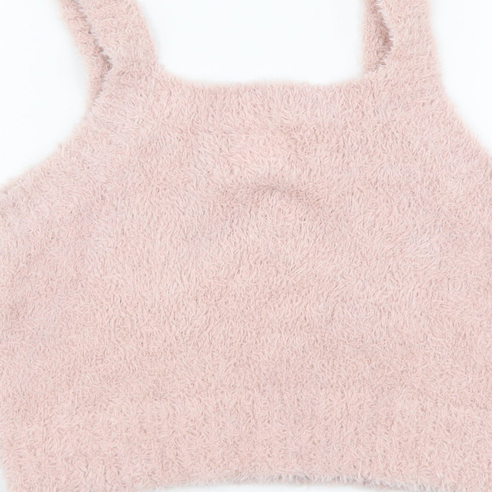 H&M Womens Pink Polyester Cropped Tank Size S Square Neck