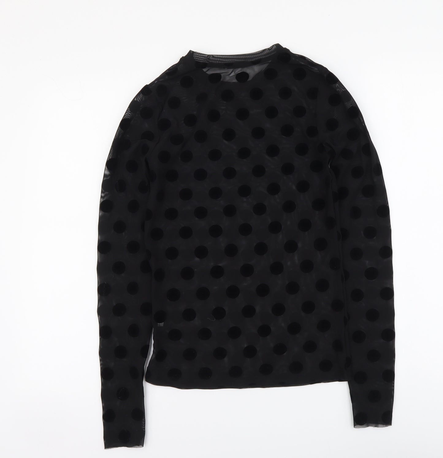 Stradivarius Womens Black Polka Dot Polyester Basic Blouse Size S Round Neck