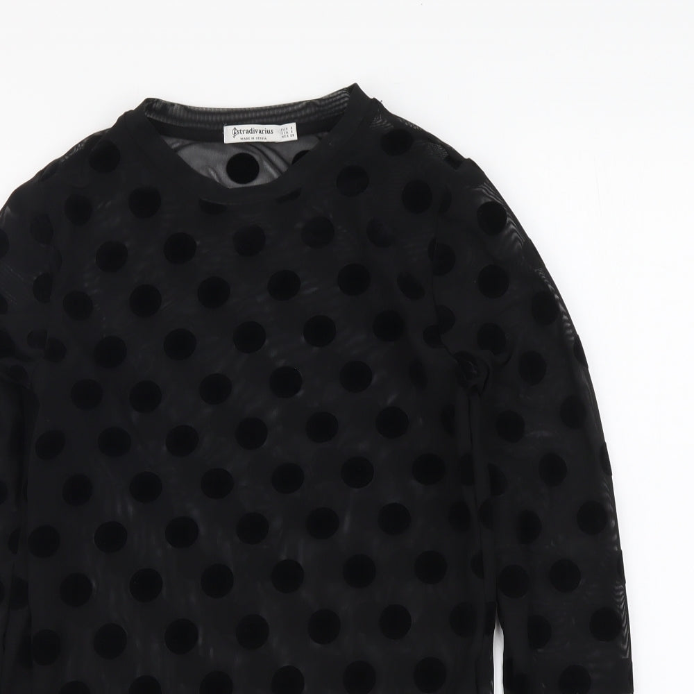 Stradivarius Womens Black Polka Dot Polyester Basic Blouse Size S Round Neck