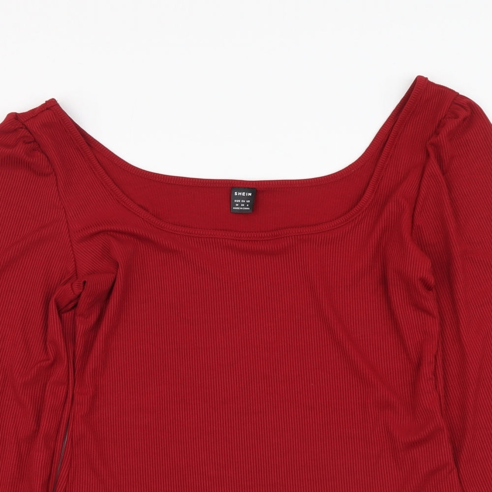 SheIn Womens Red Polyester Basic Blouse Size M Scoop Neck