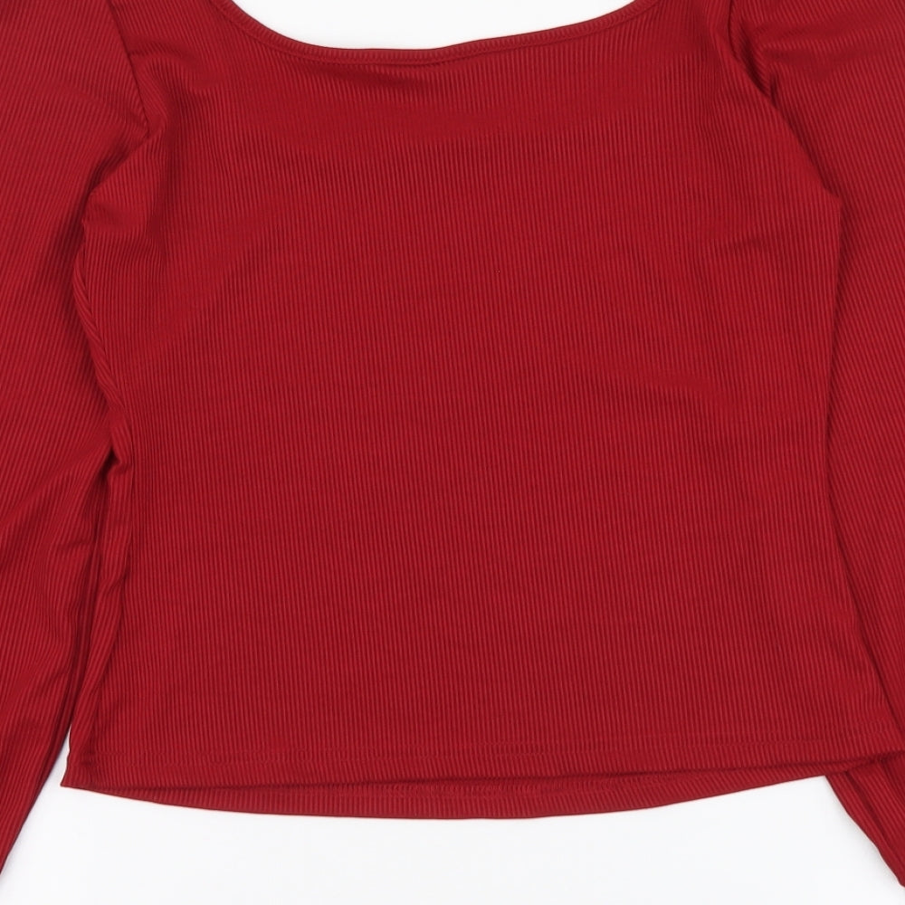 SheIn Womens Red Polyester Basic Blouse Size M Scoop Neck