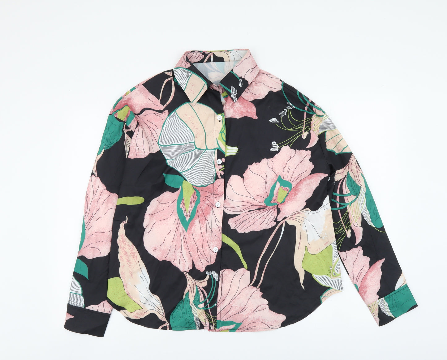 SheIn Womens Multicoloured Floral Polyester Basic Button-Up Size M Collared