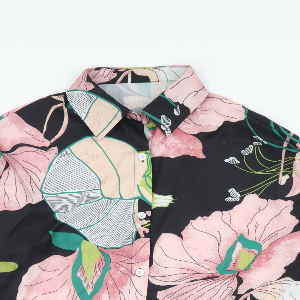 SheIn Womens Multicoloured Floral Polyester Basic Button-Up Size M Collared