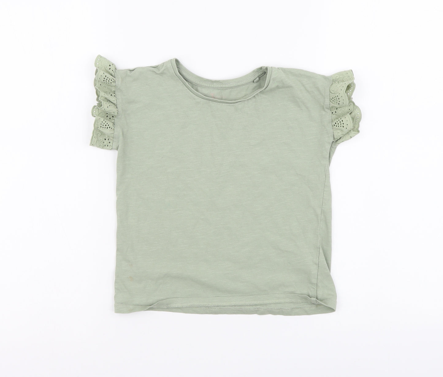 TU Girls Green Cotton Basic T-Shirt Size 6-7 Years Round Neck Pullover