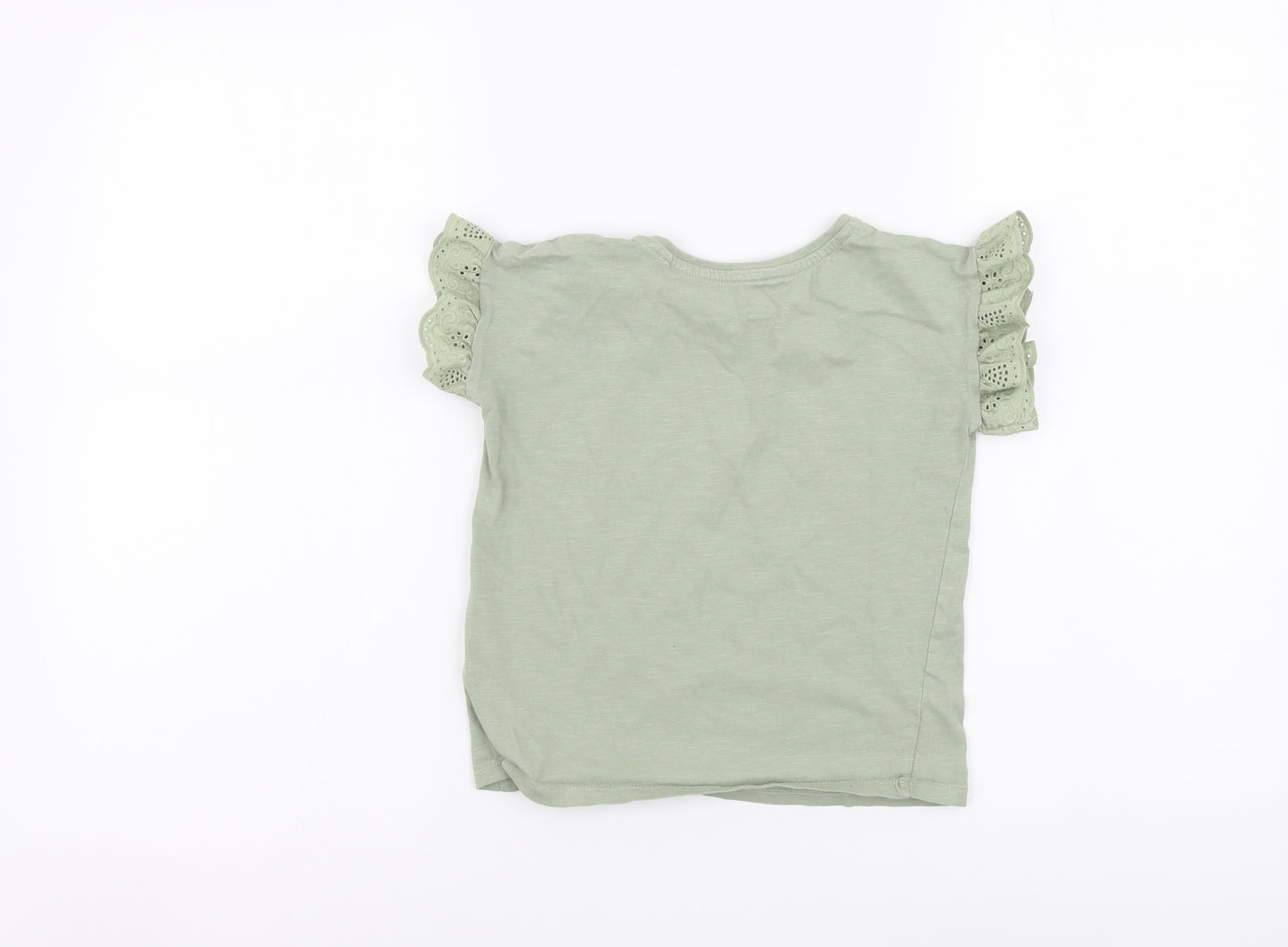TU Girls Green Cotton Basic T-Shirt Size 6-7 Years Round Neck Pullover