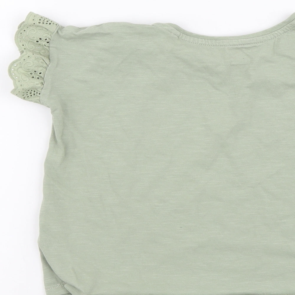 TU Girls Green Cotton Basic T-Shirt Size 6-7 Years Round Neck Pullover
