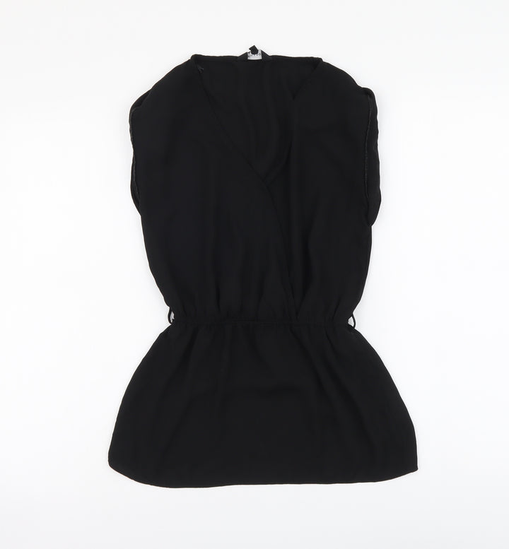 New Look Womens Black Polyester Basic Blouse Size 8 V-Neck