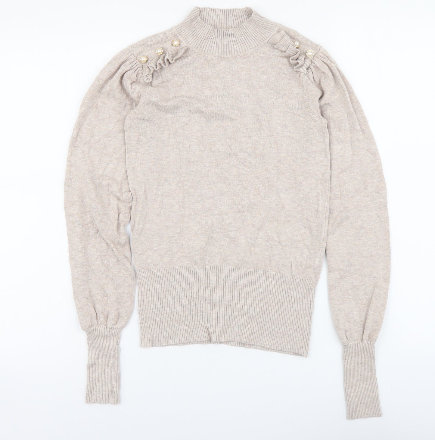 River Island Womens Beige High Neck Viscose Pullover Jumper Size 8
