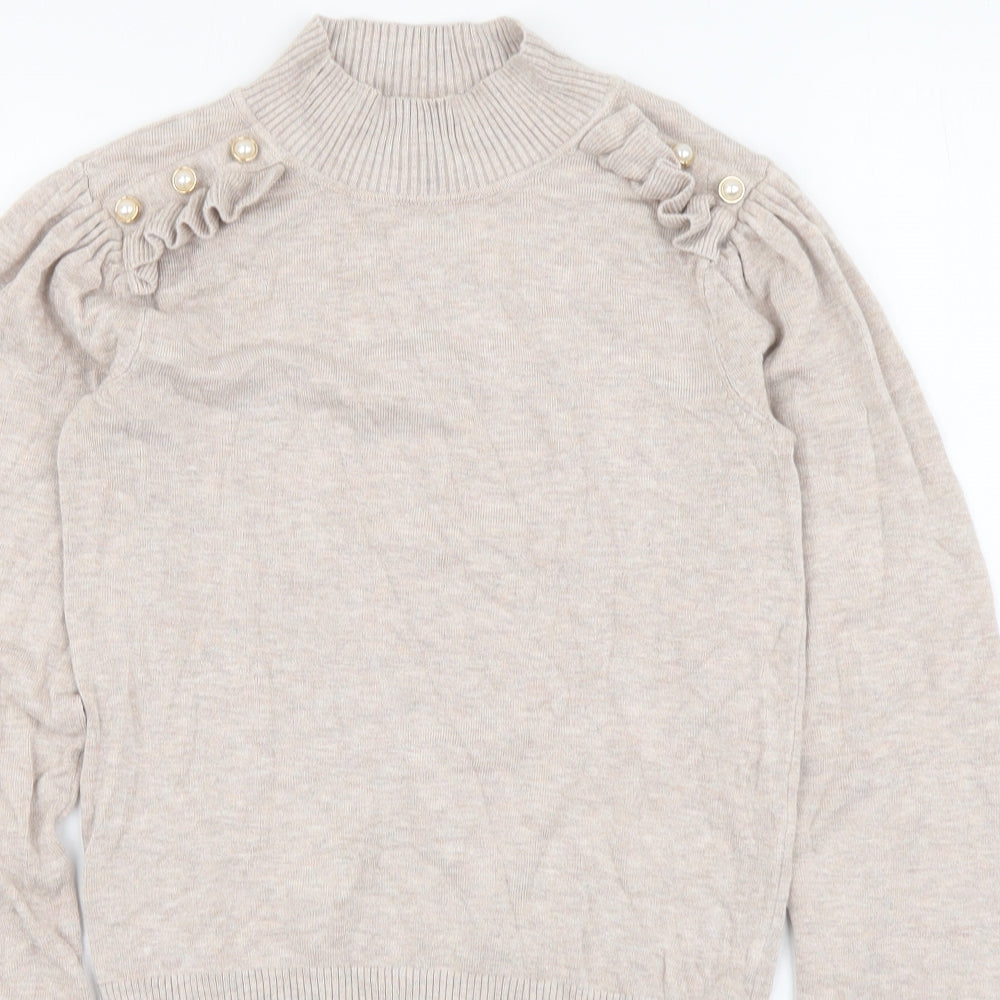 River Island Womens Beige High Neck Viscose Pullover Jumper Size 8