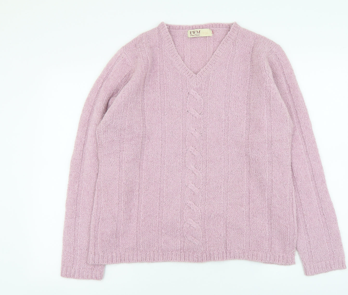 EWM Womens Pink V-Neck Acrylic Pullover Jumper Size L