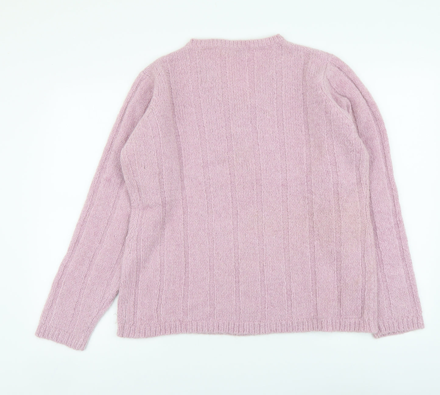 EWM Womens Pink V-Neck Acrylic Pullover Jumper Size L