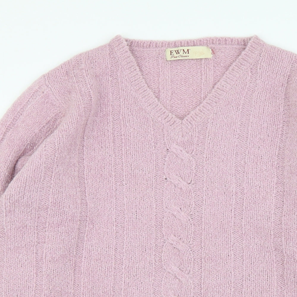 EWM Womens Pink V-Neck Acrylic Pullover Jumper Size L