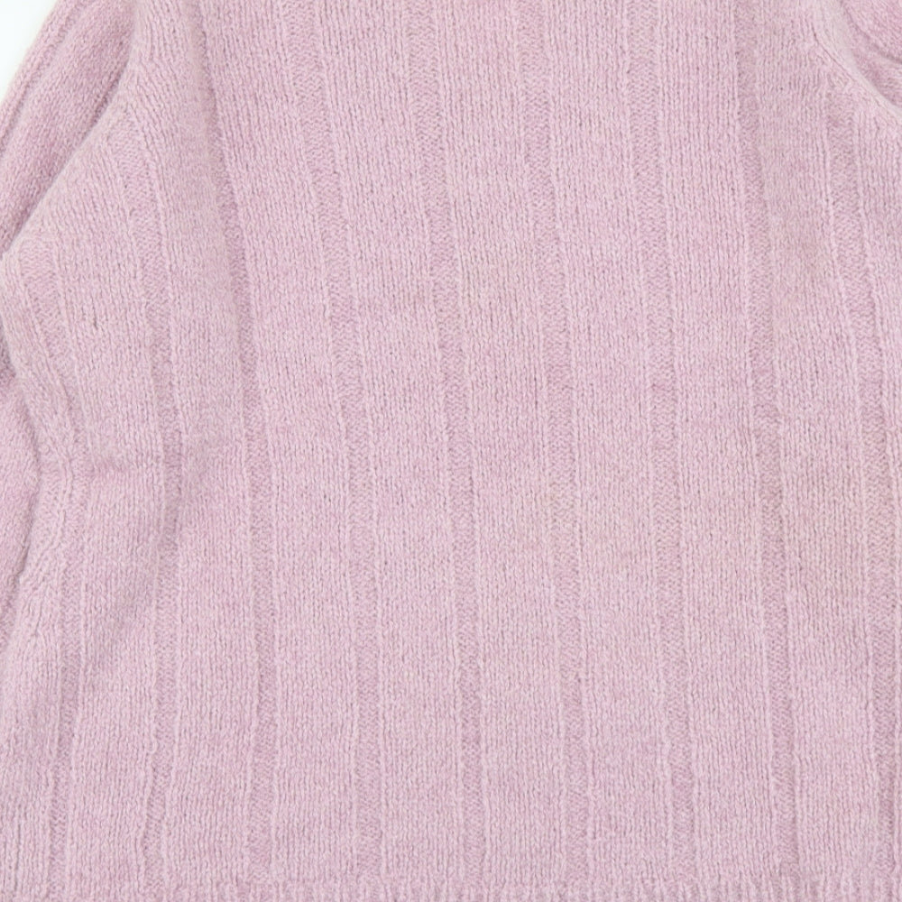EWM Womens Pink V-Neck Acrylic Pullover Jumper Size L
