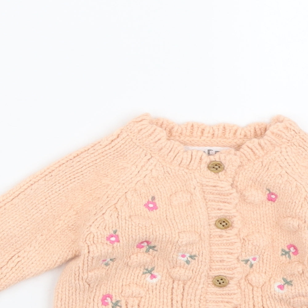 F&F Girls Pink Acrylic Cardigan Jumper Size 0-3 Months Button