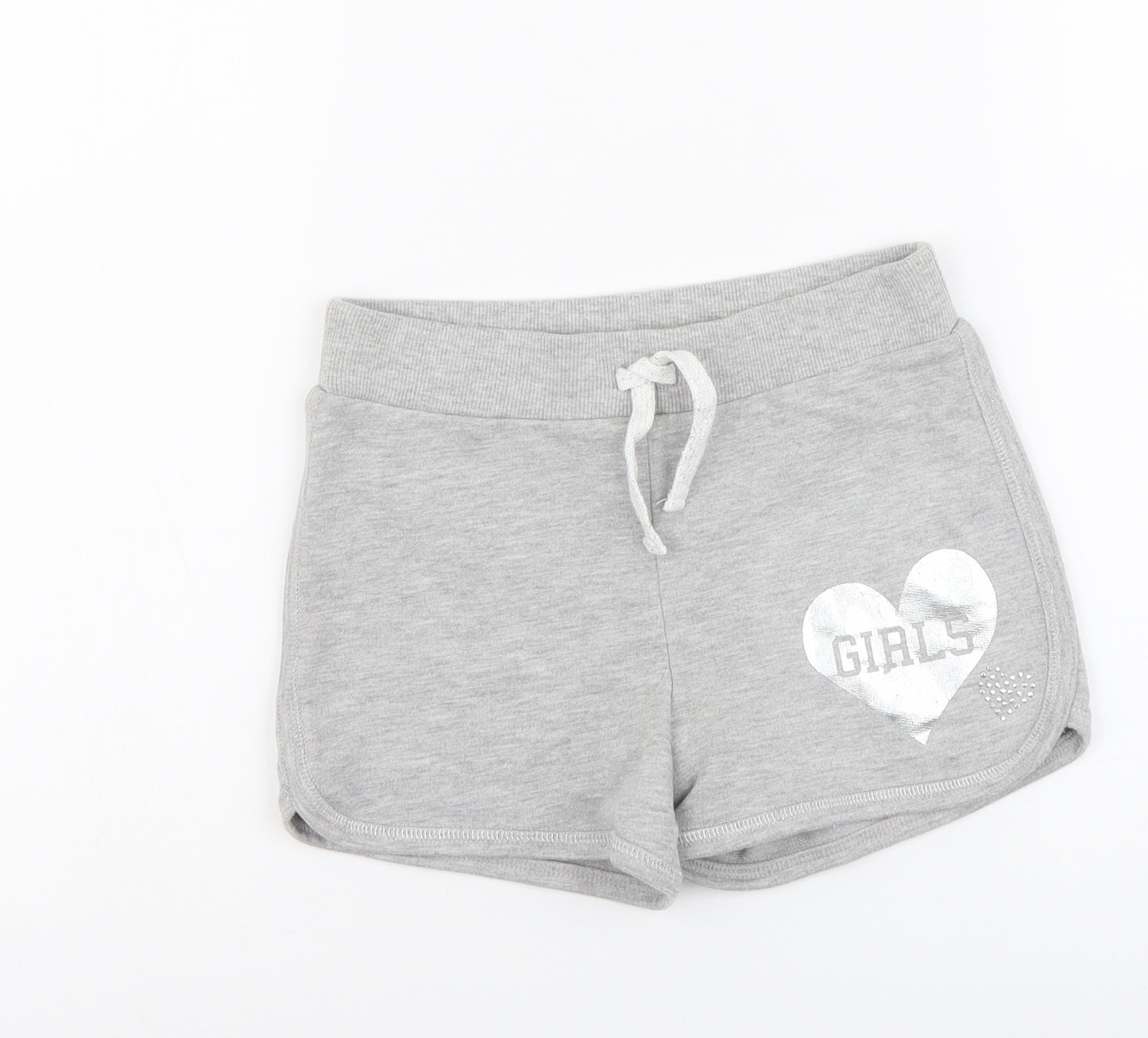 George Girls Grey Polyester Sweat Shorts Size 8-9 Years Regular Drawstring - Heart