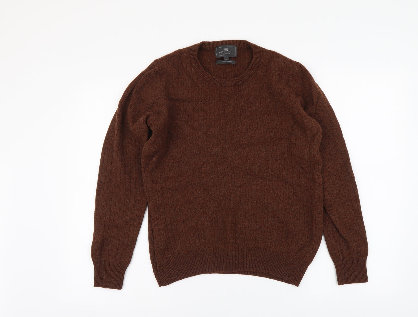 Marks and Spencer Womens Beige Round Neck Wool Pullover Jumper Size M