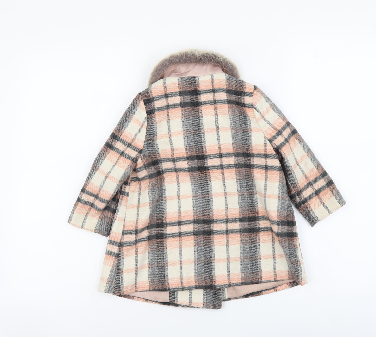 F&F Girls Pink Plaid Pea Coat Coat Size 2-3 Years Button
