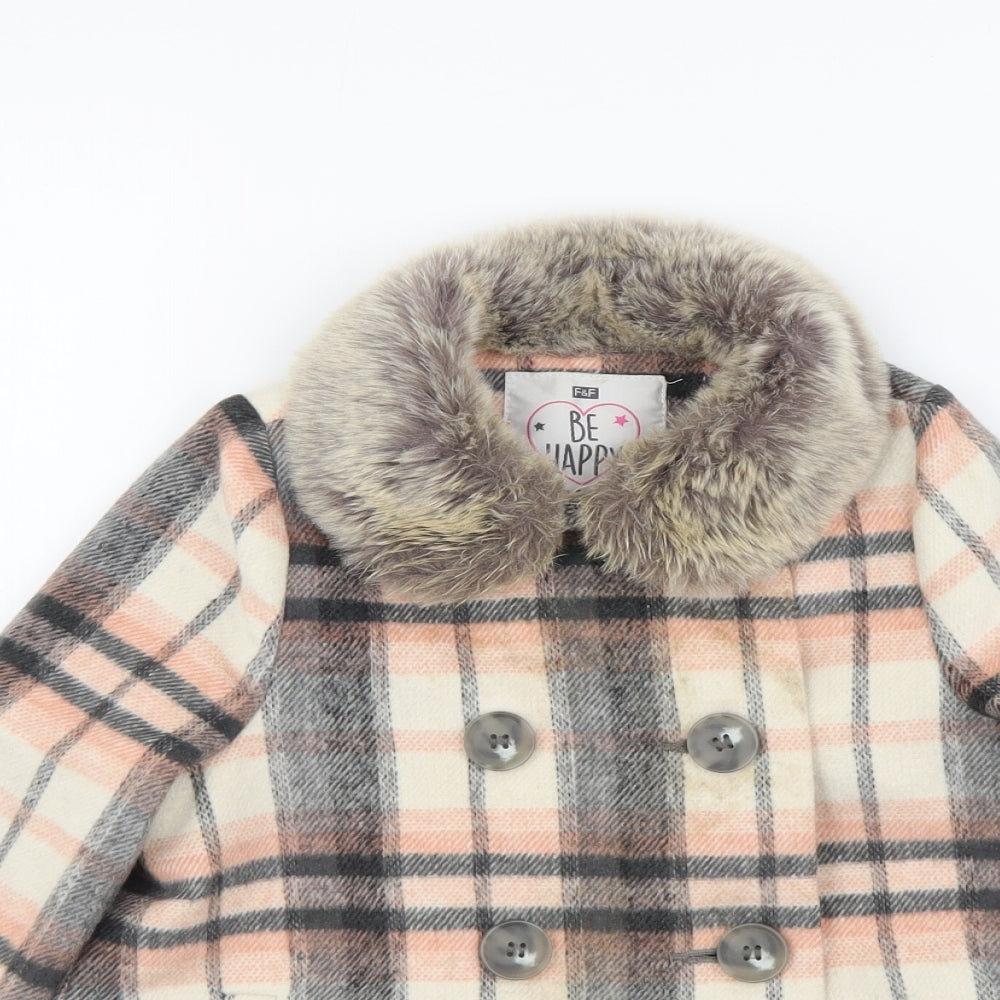F&F Girls Pink Plaid Pea Coat Coat Size 2-3 Years Button