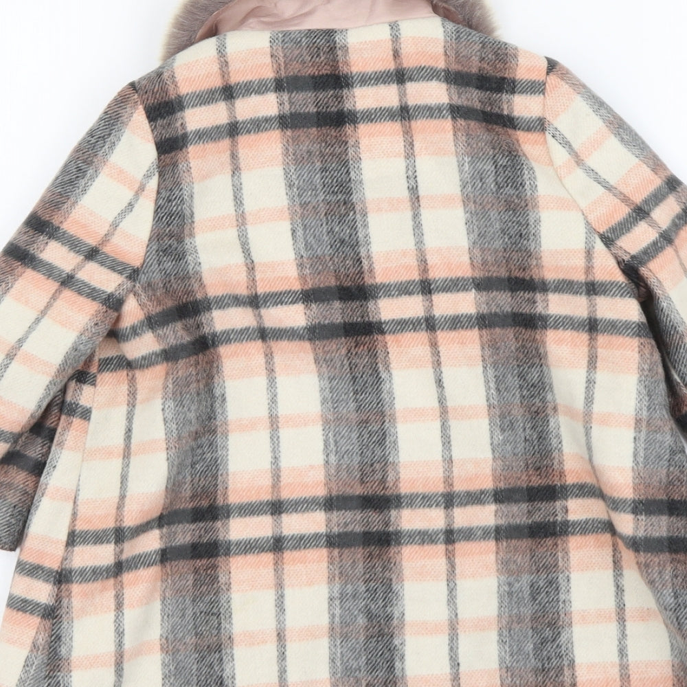 F&F Girls Pink Plaid Pea Coat Coat Size 2-3 Years Button