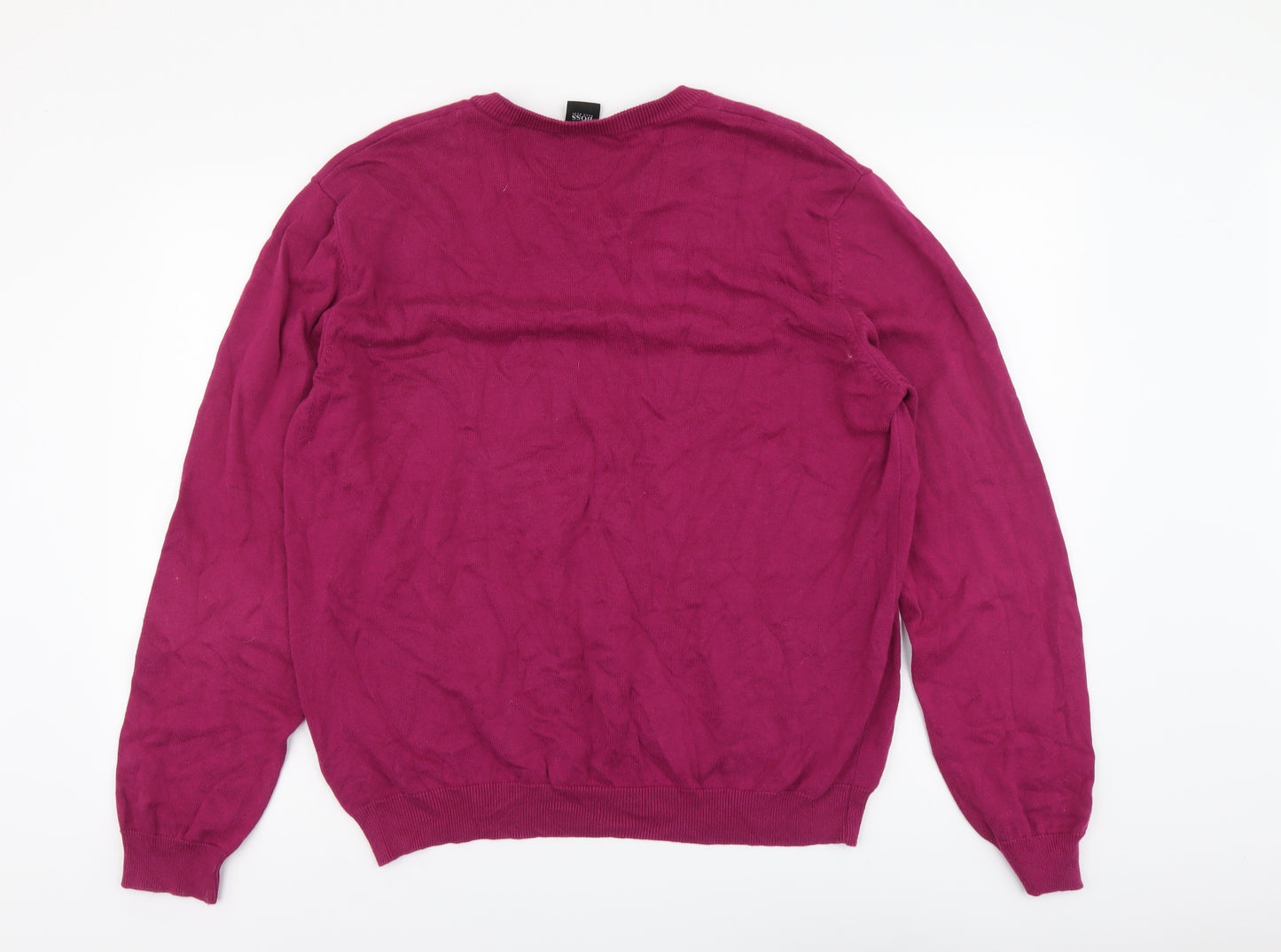 HUGO BOSS Mens Purple V-Neck Cotton Pullover Jumper Size L