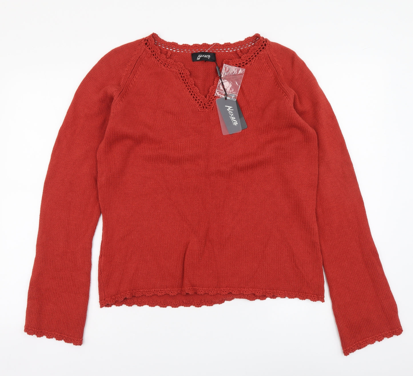 Alexara Womens Red V-Neck Acrylic Pullover Jumper Size XL