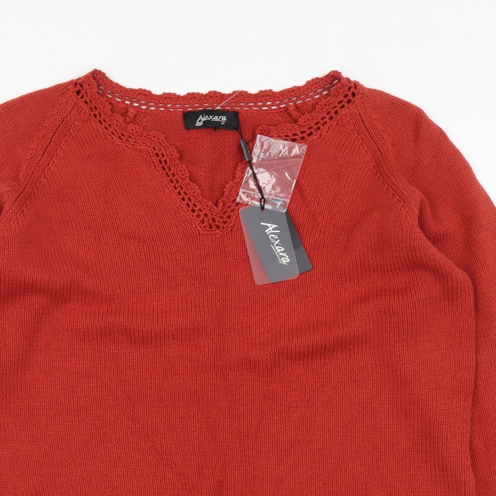 Alexara Womens Red V-Neck Acrylic Pullover Jumper Size XL