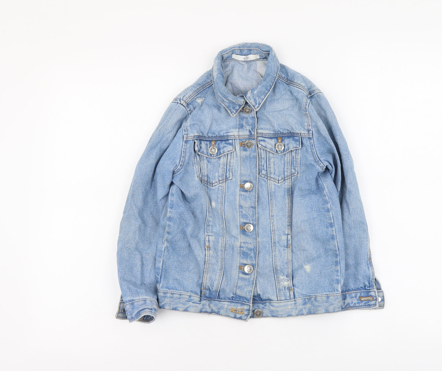 Marks and Spencer Girls Blue Jacket Size 7-8 Years Button - Distressed