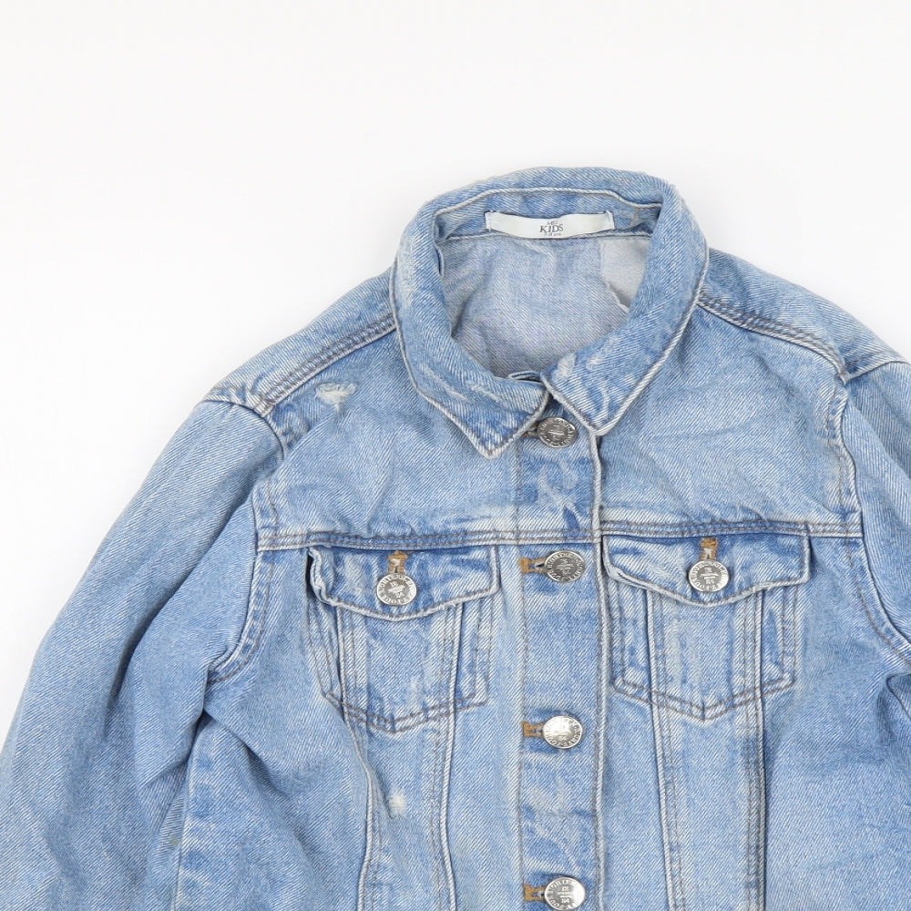 Marks and Spencer Girls Blue Jacket Size 7-8 Years Button - Distressed