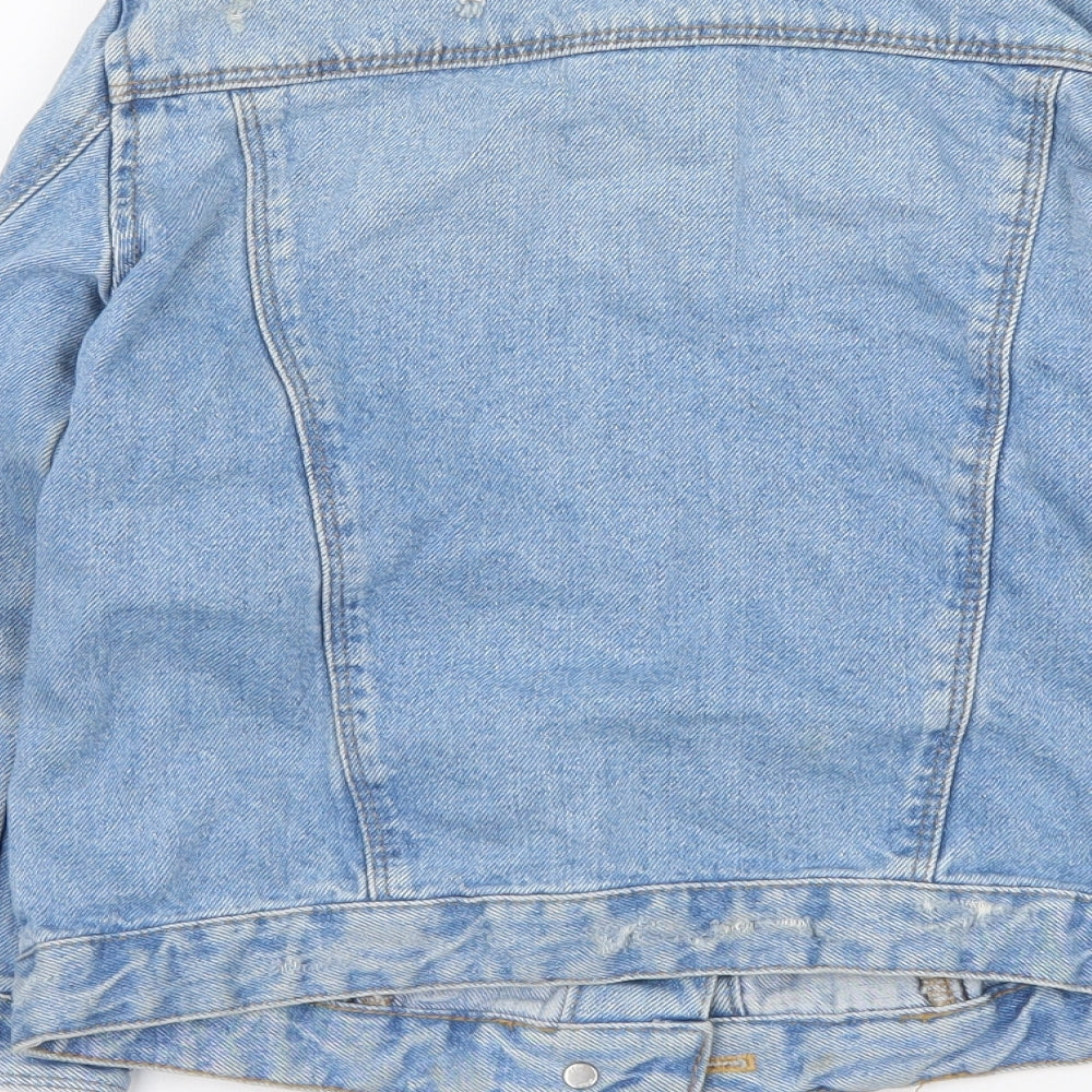 Marks and Spencer Girls Blue Jacket Size 7-8 Years Button - Distressed