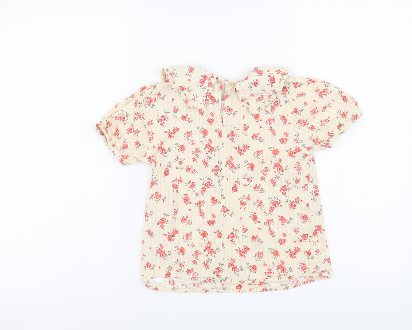 Primark Girls Beige Floral Cotton Basic Blouse Size 6-7 Years Round Neck Pullover