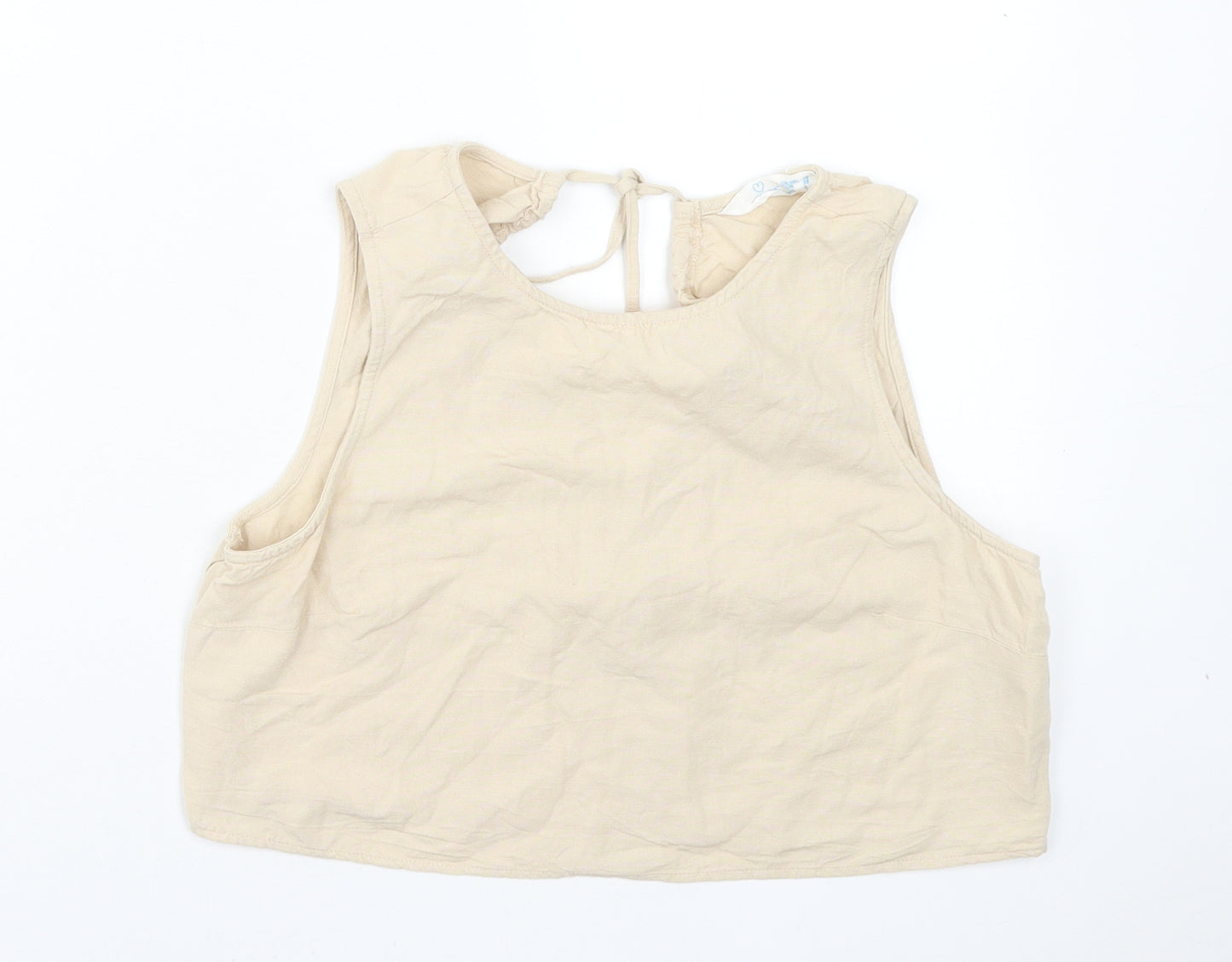 Primark Womens Beige Cotton Cropped Tank Size 10 Crew Neck