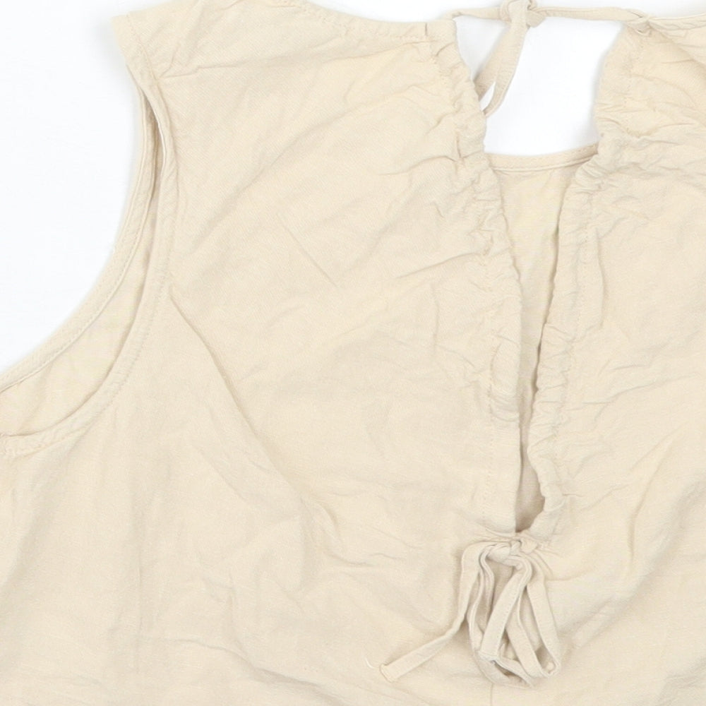 Primark Womens Beige Cotton Cropped Tank Size 10 Crew Neck