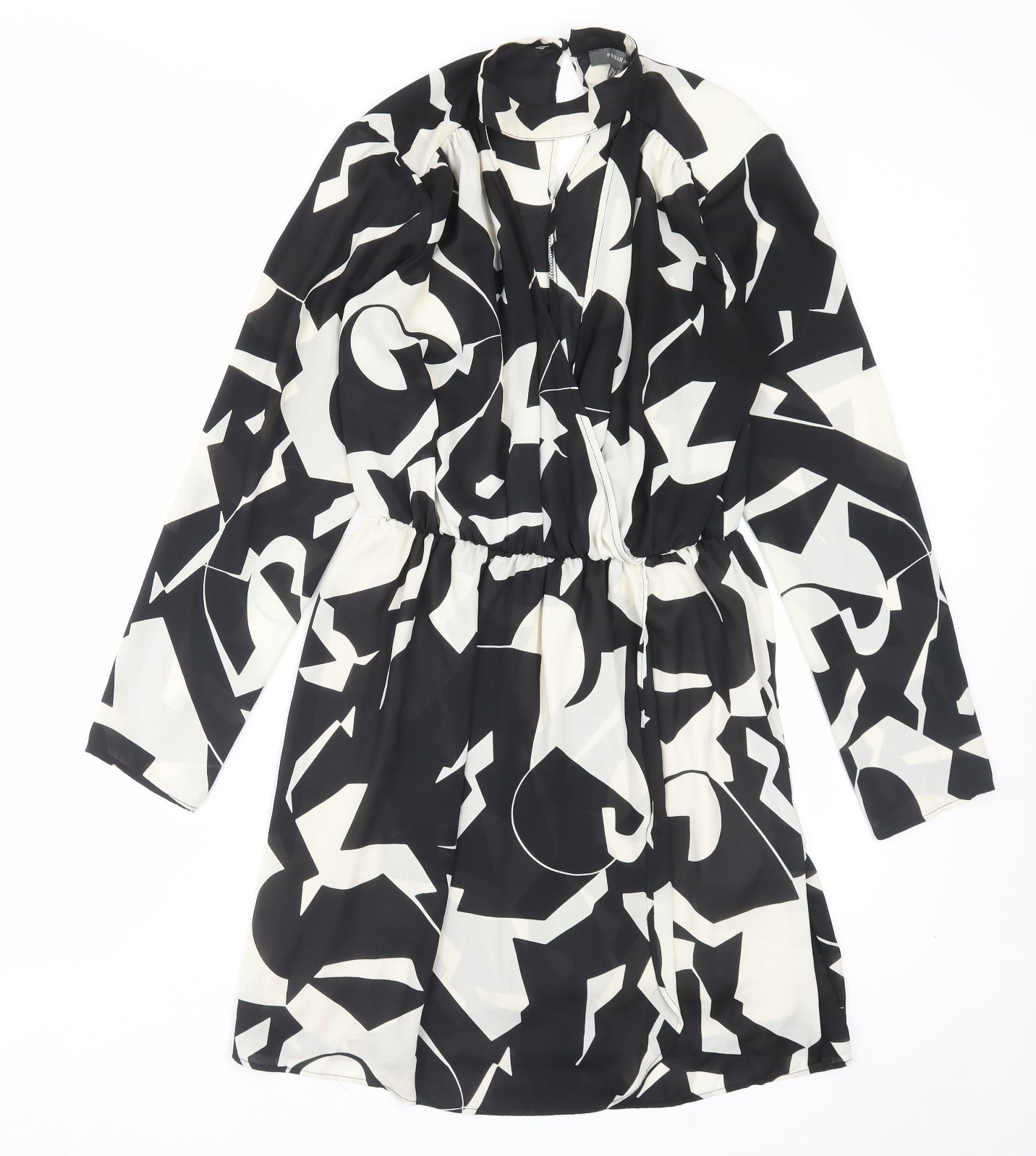 Primark Womens Black Geometric Polyester Wrap Dress Size 10 Halter Button
