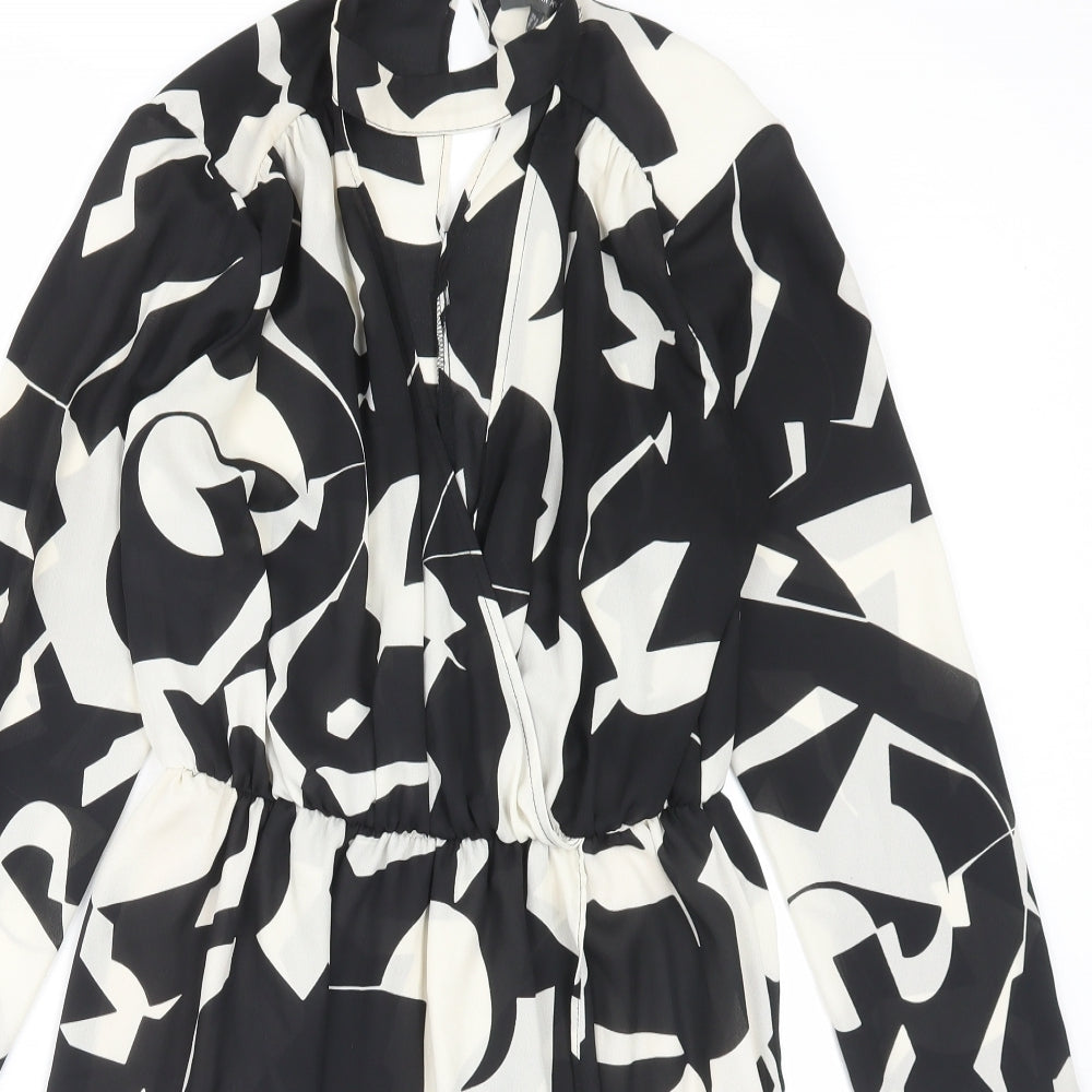 Primark Womens Black Geometric Polyester Wrap Dress Size 10 Halter Button