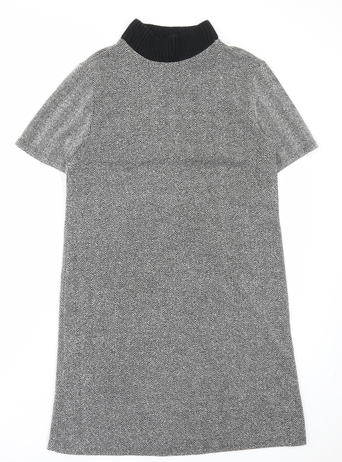 PRIMAERK Womens Grey Polyester Jumper Dress Size 10 High Neck Pullover