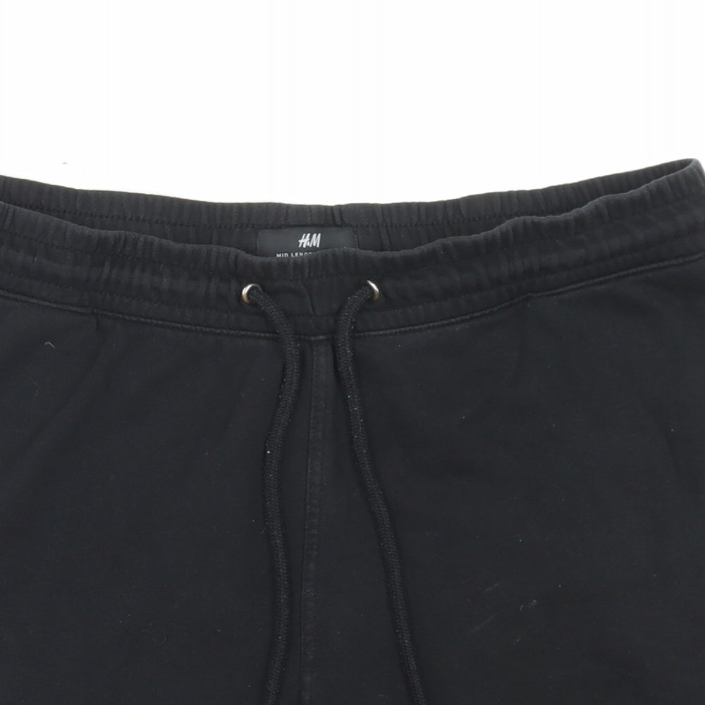 H&M Mens Black Cotton Sweat Shorts Size L L7 in Regular Drawstring