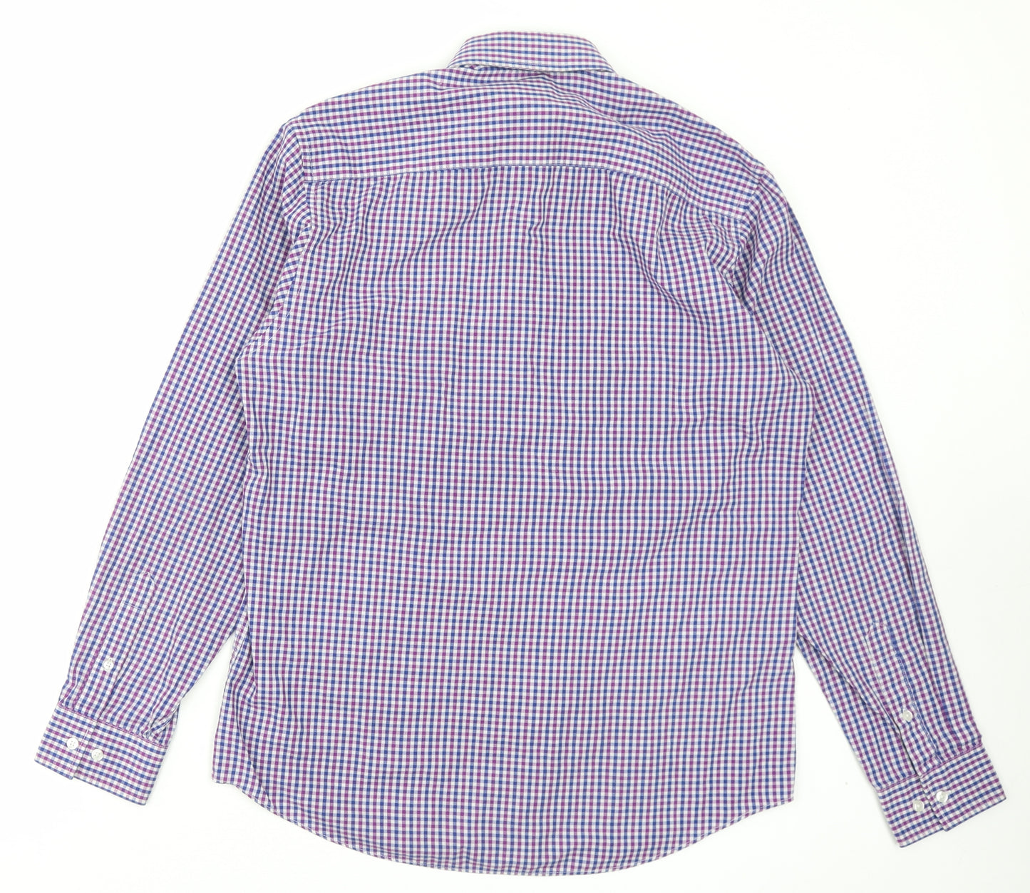 Primark Mens Purple Plaid Polyester Button-Up Size 15.5 Collared Button