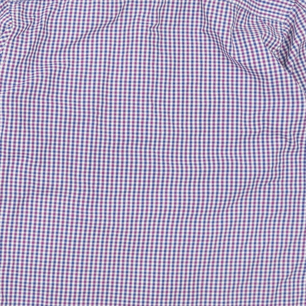 Primark Mens Purple Plaid Polyester Button-Up Size 15.5 Collared Button