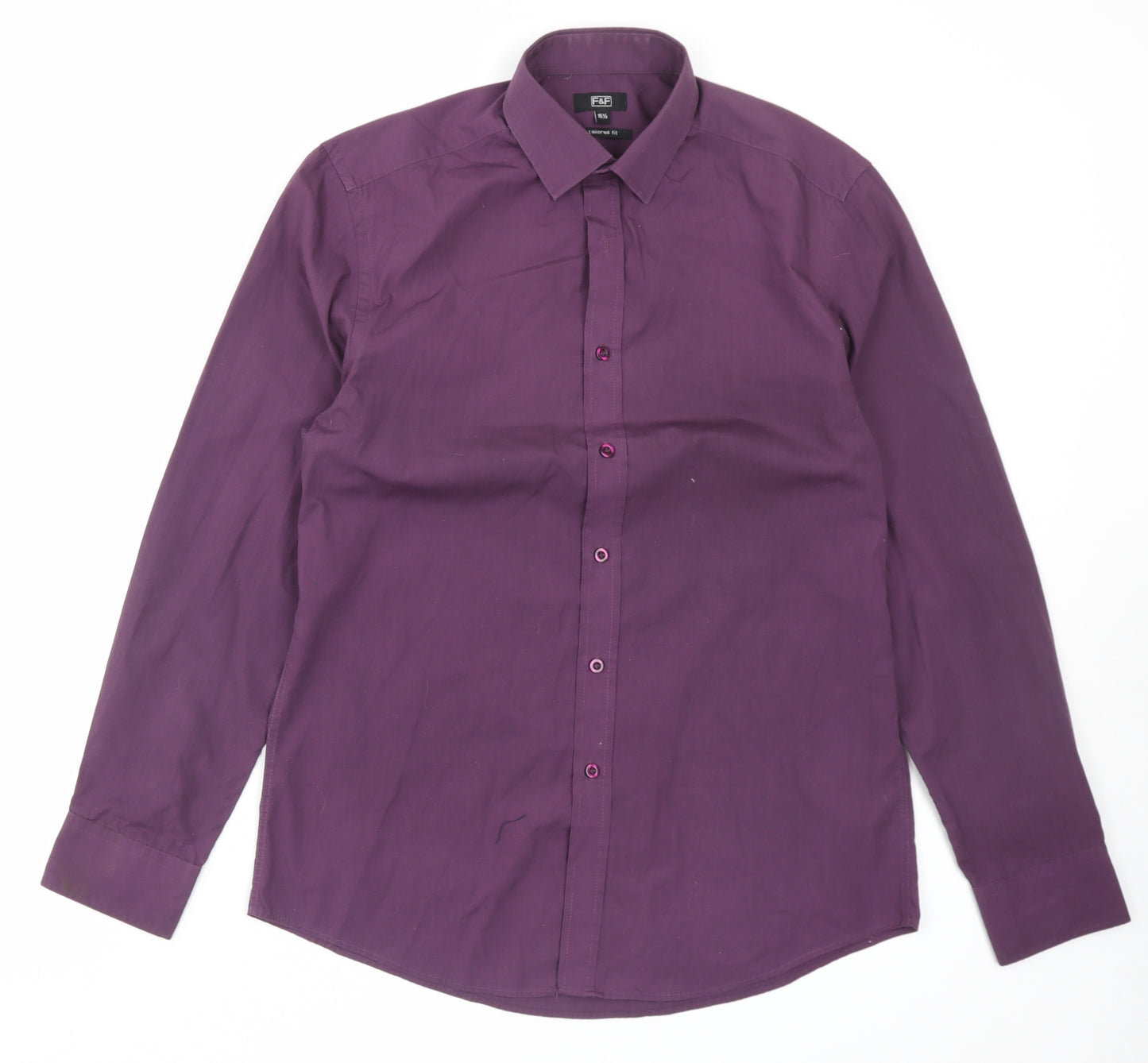 F&F Mens Purple Polyester Dress Shirt Size 15.5 Collared Button - Tailored Fit
